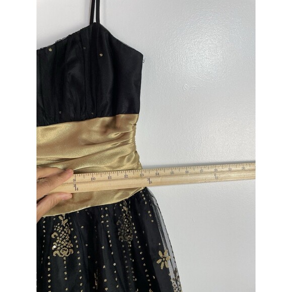 Vtg Y2K Dress 3/4 Black Gold Floral Mini Babydoll Whimsigoth Fairygrunge Mesh - Picture 13 of 15